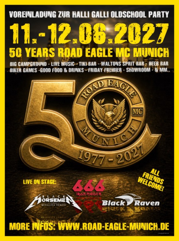 Flyer Einladung 50 Years Road Eagle MC Munich 11. - 12.06.2027