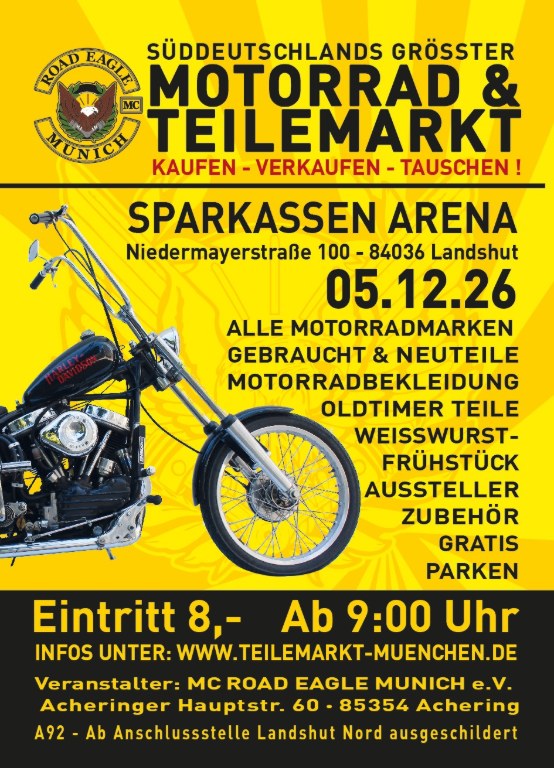 Flyer Motorrad & Teilemarkt 2026 am 05.06.2026 in der Sparkassen Arena Landshut